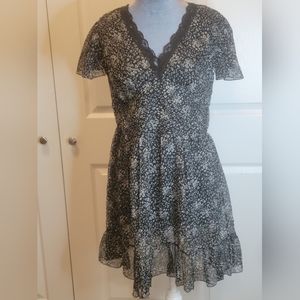 NWT Just Funky Chiffon Black & White Floral Print Aline Dress